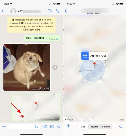 iphone whatsapp లొకేషన్